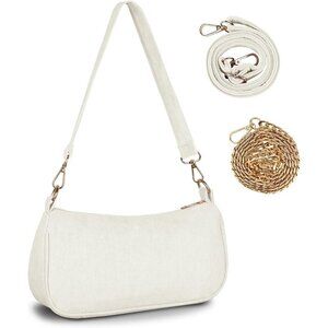 Women's Beige Tote Handbag Clutch Purse Crescent Underarm Bag Cross Body Bags